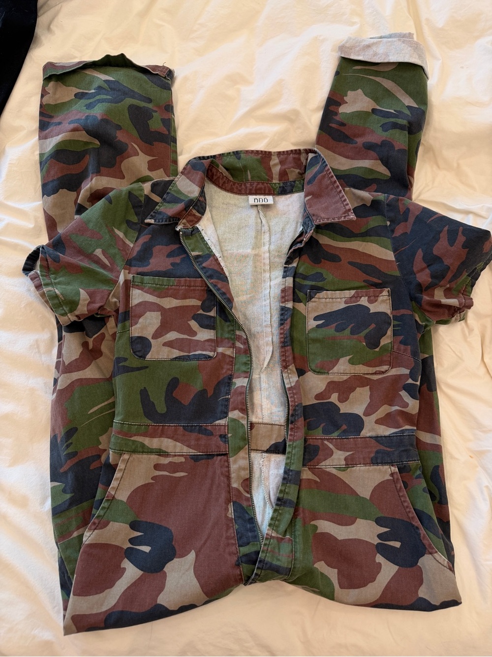 Full Zip BDG Camouflage Utility Romper - Green/Brown